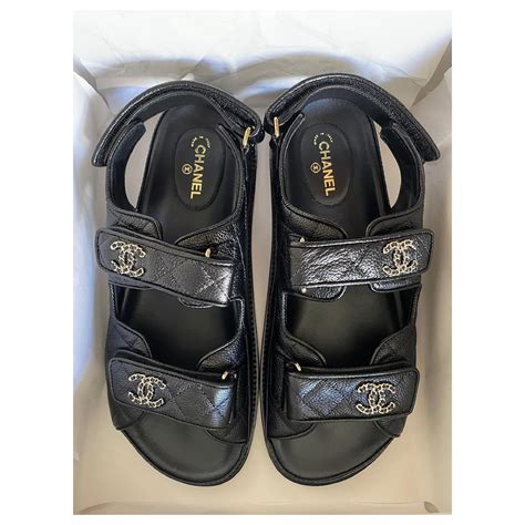 chanel black leather dad sandals|Chanel dad sandals price.